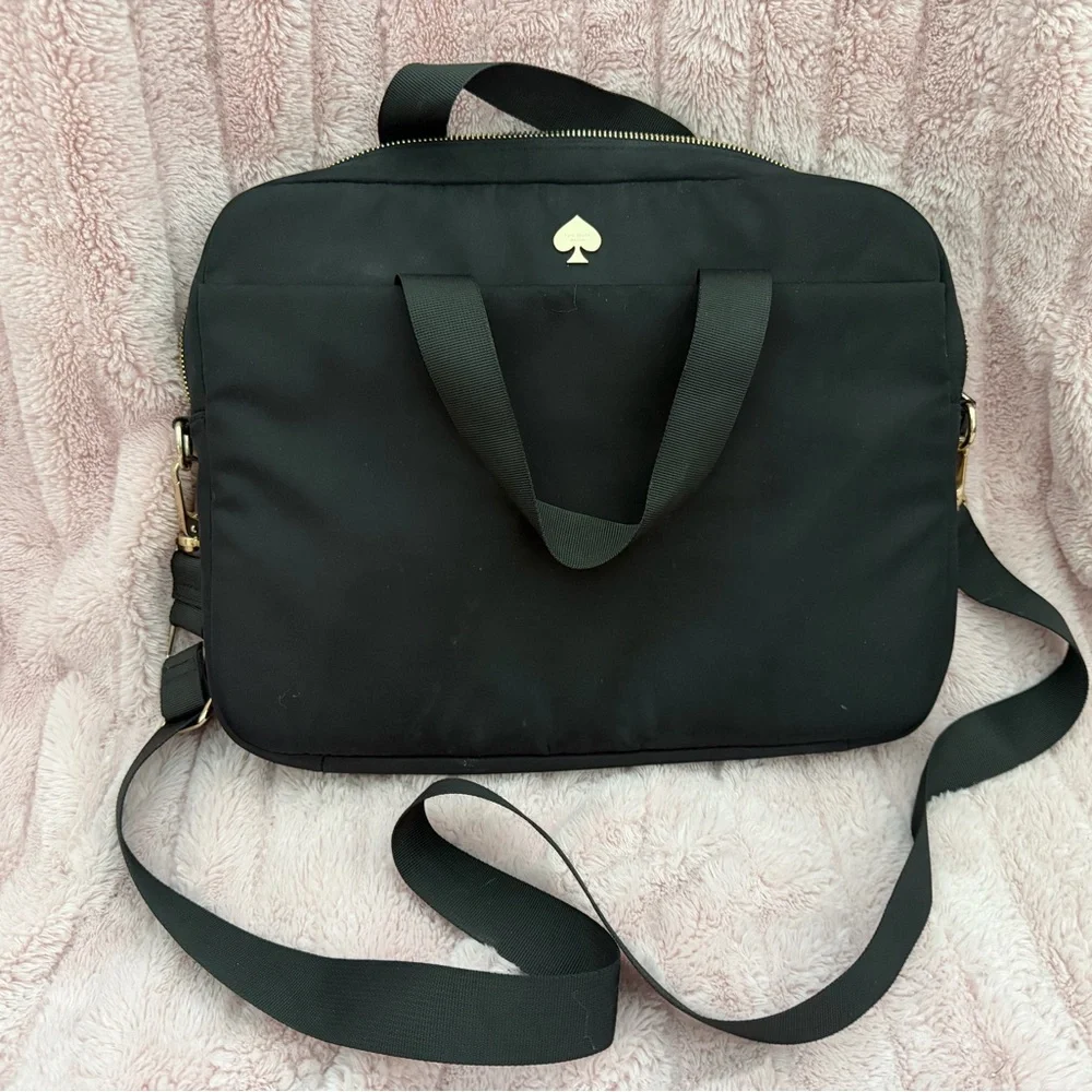 kate spade Black Nylon Laptop Tote with Gold Spade Emblem